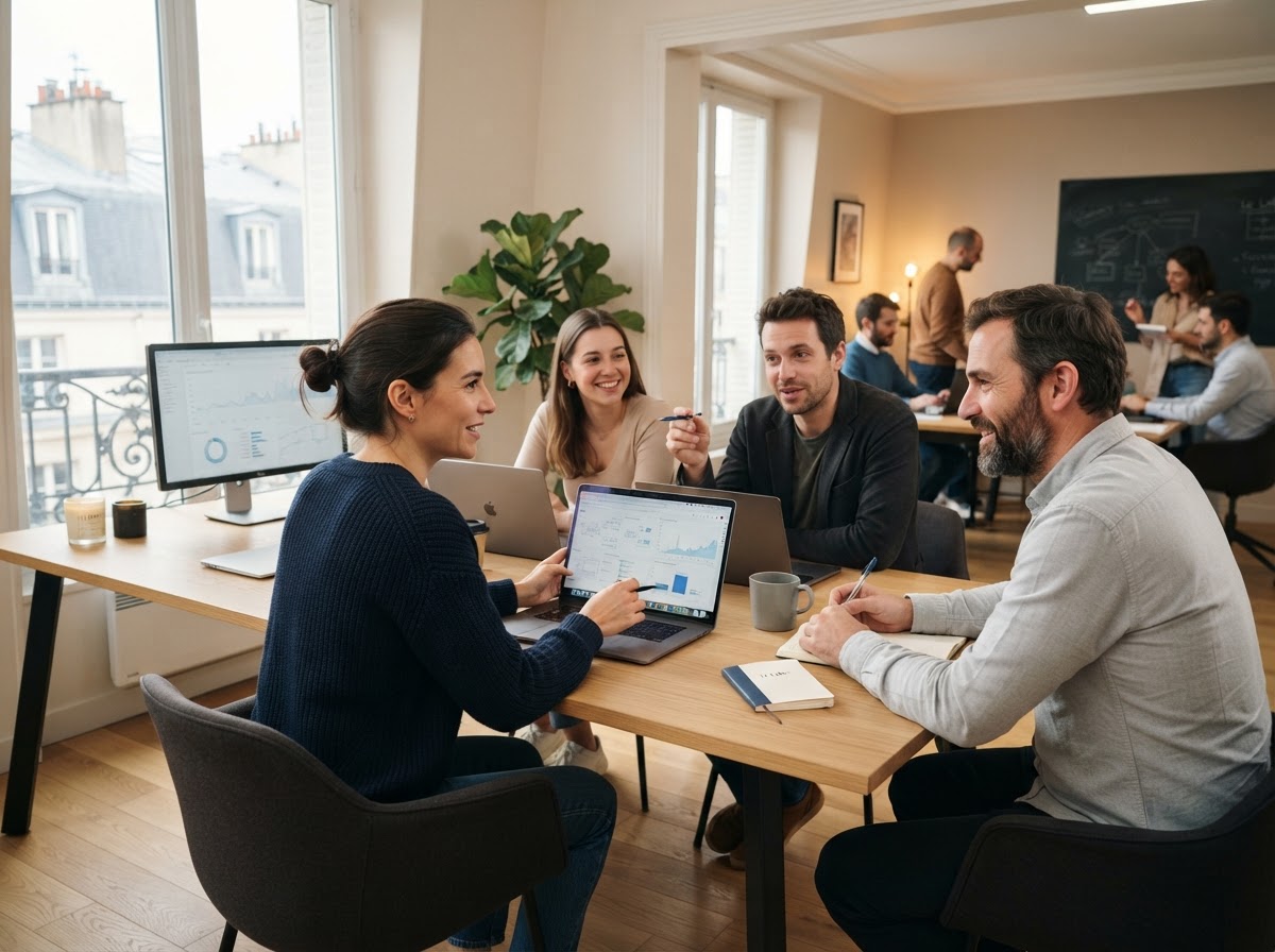 Swapkoire — équipe analysant des tableaux de données financières